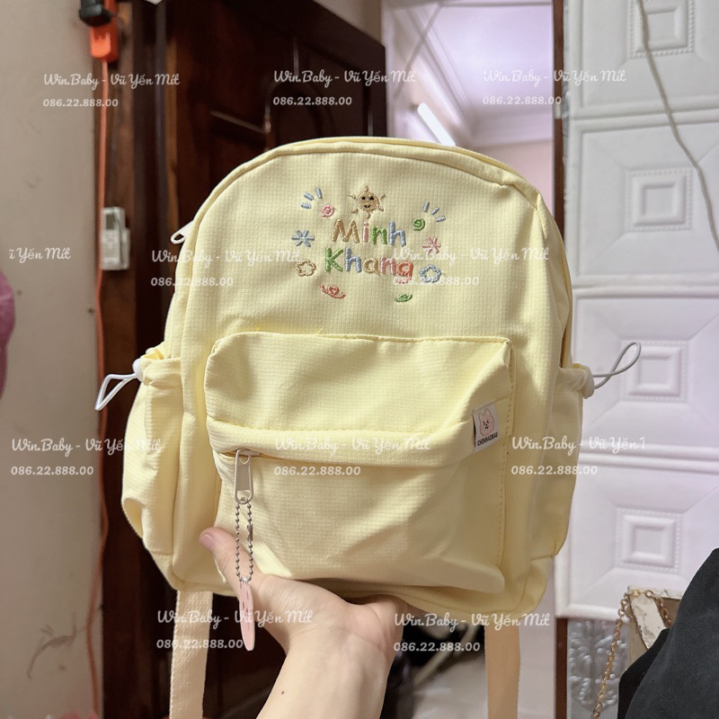 Balo đi học THÊU TÊN màu pastel cho bé iu