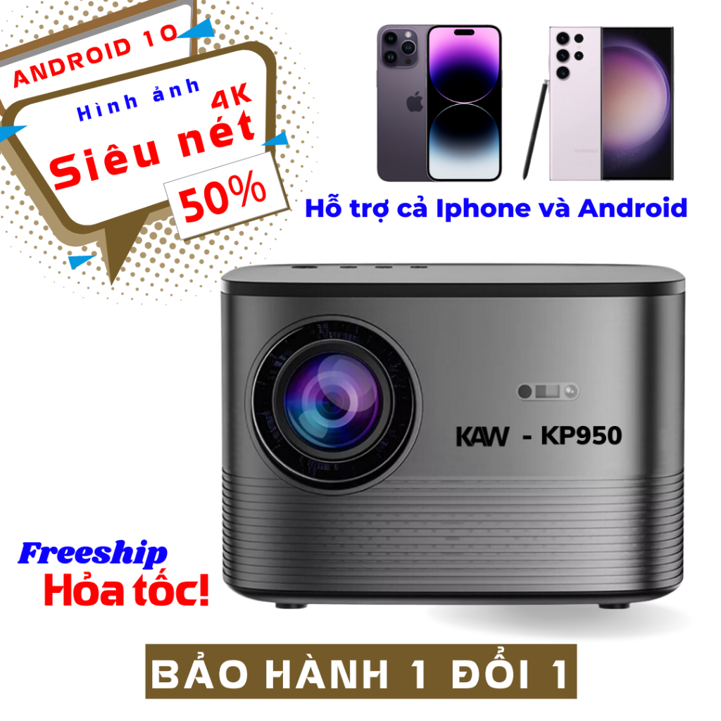 Máy chiếu mini KAW-KP950 chất lượng hình ảnh 4K, độ sáng lớn, độ phân giải FULL HD 1080P, kết nối đa thiết bị