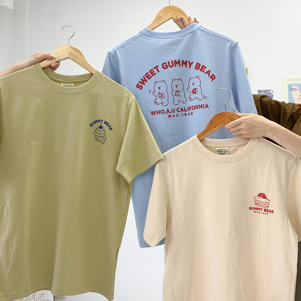 Áo thun Whoau in nhiệt hình bánh Jelly chất cotton co giãn thoáng mát chính hãng sale