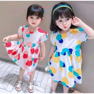 Váy trẻ em chấm bi sắc màu có tay từ 1 đến 12 tuổi