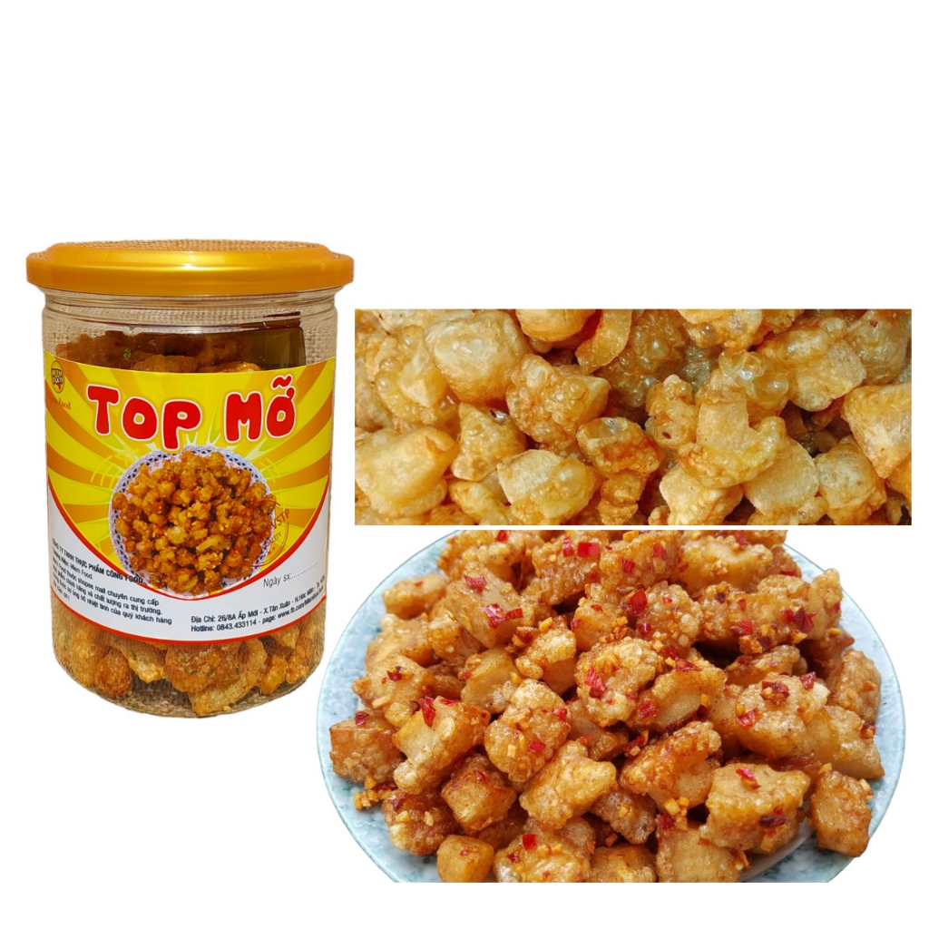 Top mỡ chiên giòn sốt mắm hành thơm ngon hộp 150g nhà Mlem Food.