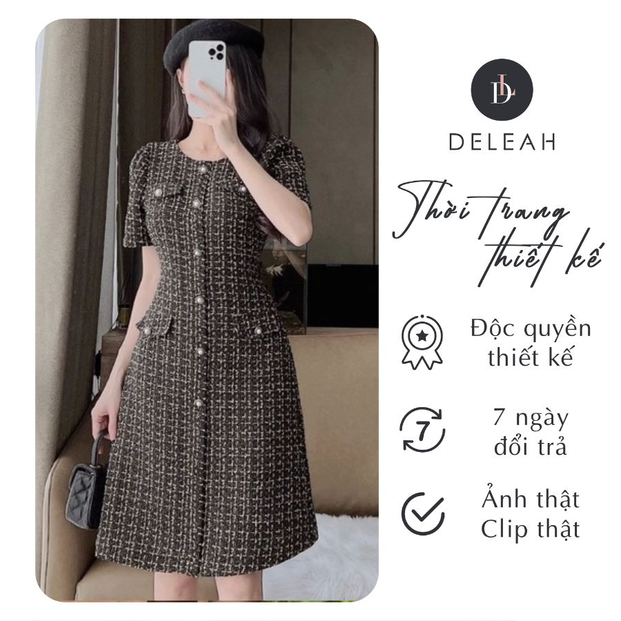 De Leah - Áo Suông Tweed Tay Bồng Và Chân Váy Tweed Mini - Thời Trang Thiết Kế