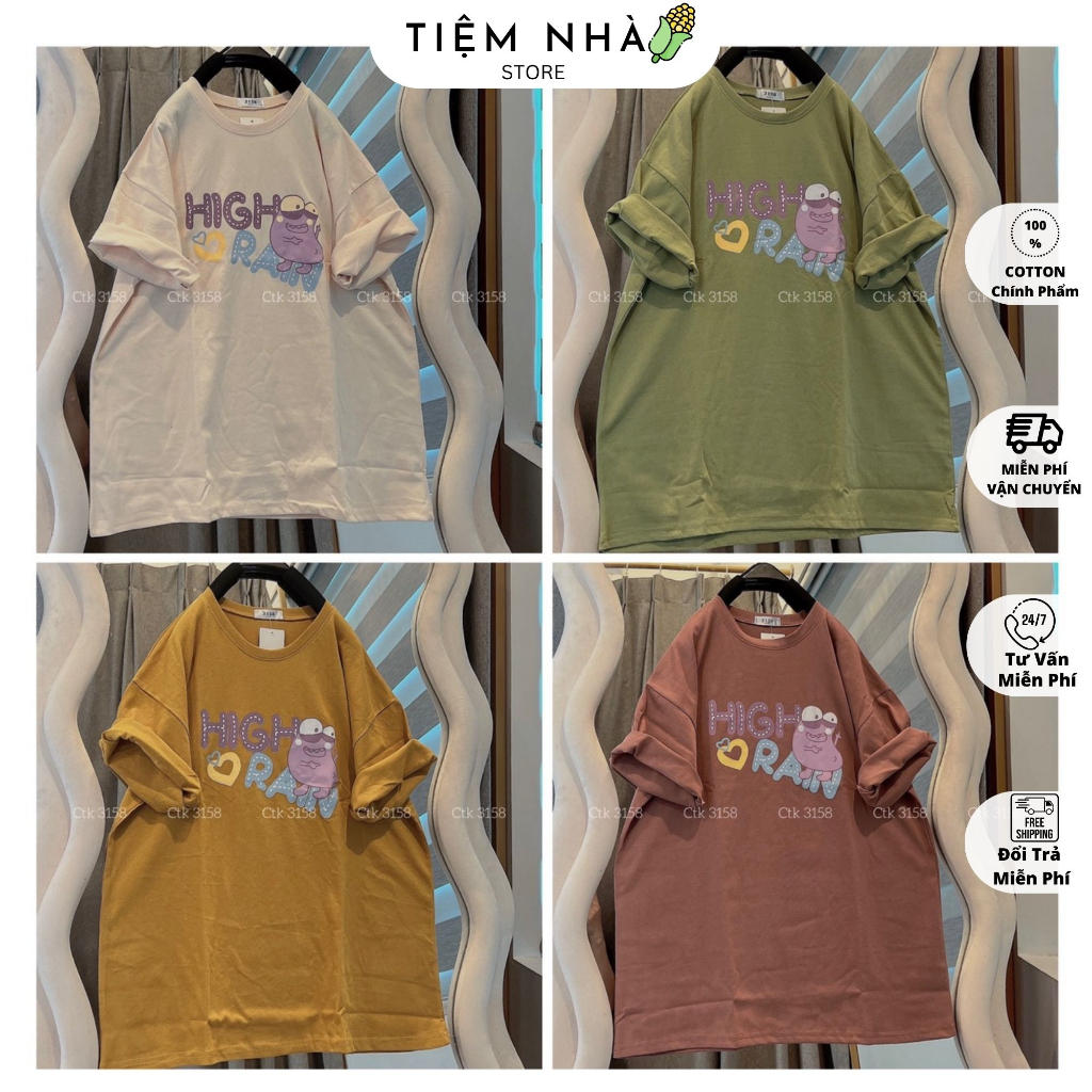 Áo thun tay lỡ form rộng 3158 cotton khô nam nữ dáng rộng HIGH RAIN