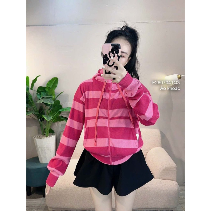 Áo khoác thun gân sọc to tay dài có mũ chùm hiện đại VIENS STORE