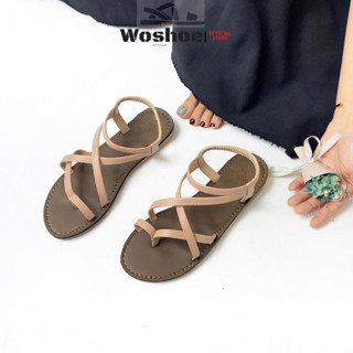 Giày sandal xỏ ngón quai hậu chun WOSHOE đế bệt đi biển hàn quốc size 34-42