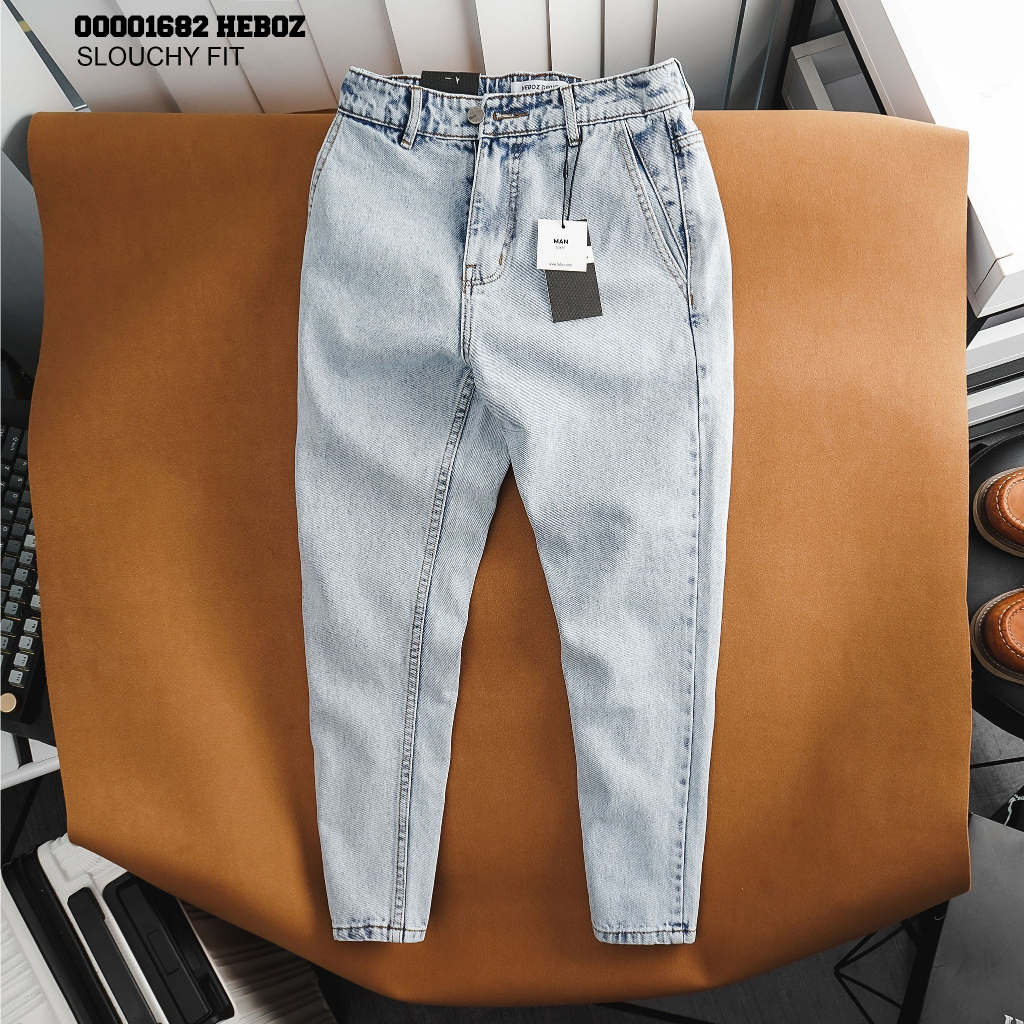 Quần jean slouchy Heboz, chất denim, form slouchy vừa vặn thoải mái, phối chun co dãn - 00001682