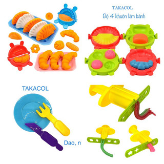 Combo 4 món đồ chơi đất nặn TAKACOL khuôn làm bánh bao, bánh sừng trâu, ống làm bún, bộ dụng cụ đồ chơi đất nặn an toàn.