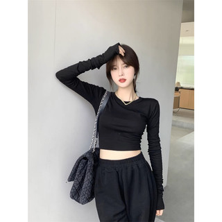Áo croptop nữ dài tay tập gym ôm body dáng basic cổ tròn đủ size từ M27
