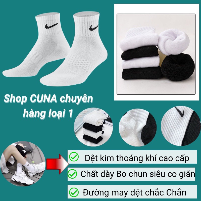 Tất mang giày thể thao CUNA Vớ Cổ Cao Thấp Unisex Dệt Kim Cao Cấp Trơn Màu Trắng Đen Thể Thao Đá Bóng mai lê sport