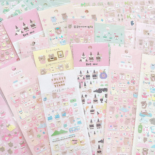 Sticker gấu thỏ mini cán nhũ trang trí polcols/ toploader