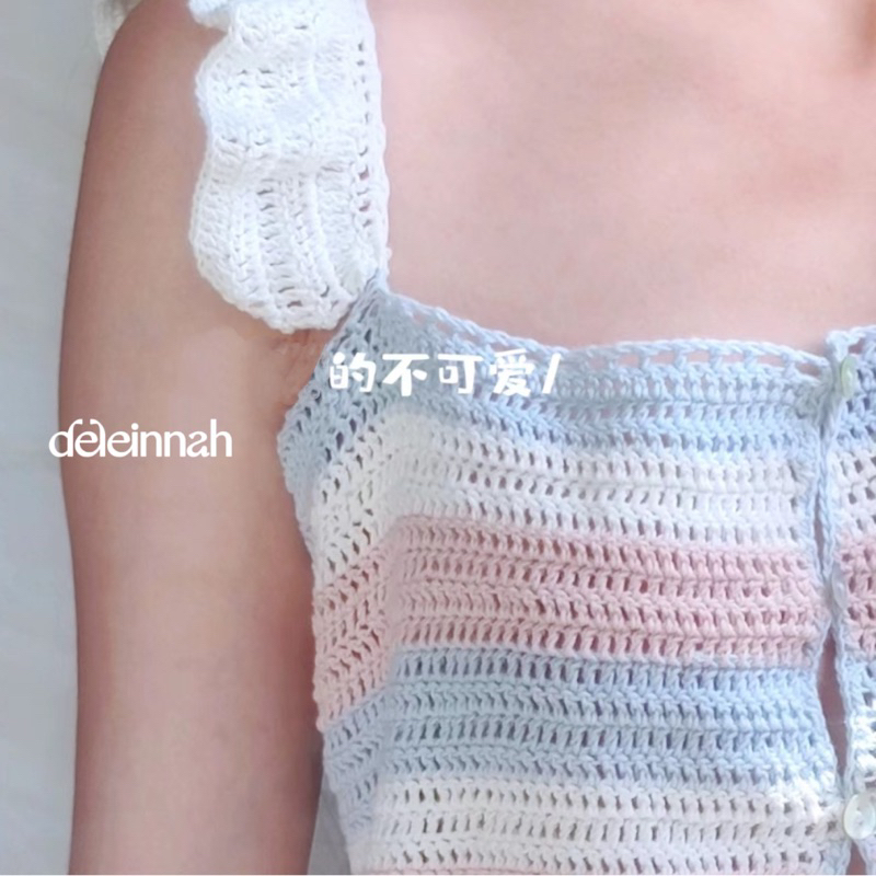 𝐑𝐀𝐈𝐍𝐁𝐎𝐖 𝐂𝐔𝐓𝐄 𝐂𝐑𝐎𝐂𝐇𝐄𝐓 𝐓𝐎𝐏 I Áo croptop len màu cầu vồng pastel cho cô nàng dễ thương vào mùa hè