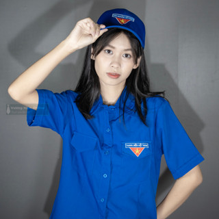 Áo đoàn thanh niên nam nữ vải kate và lụa cao cấp phom rộng thoáng mát VNO141