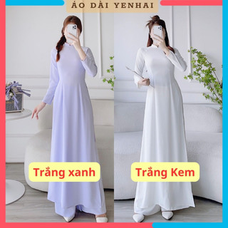 Áo dài trắng đồng phục học sinh màu trắng xanh chất lụa mỹ mềm đẹp co giãn | B1929