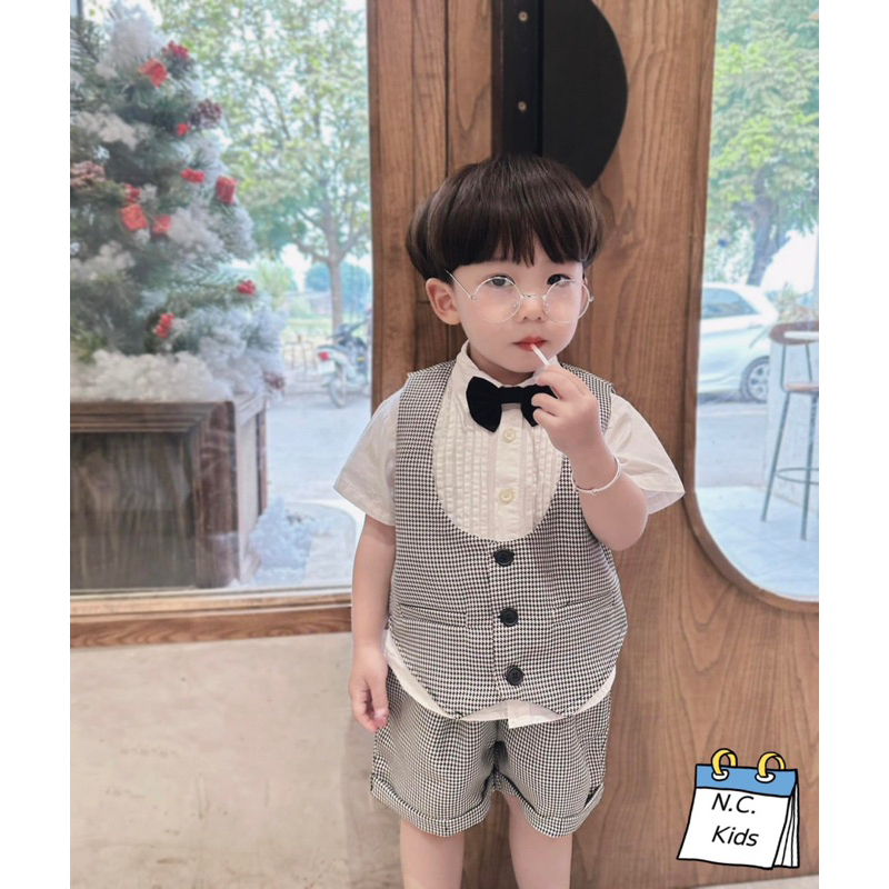 Set bộ sơ mi gile chất liệu sơ mi xuất cao cấp mát mẻ mặc đi chơi, sự kiện cho bé