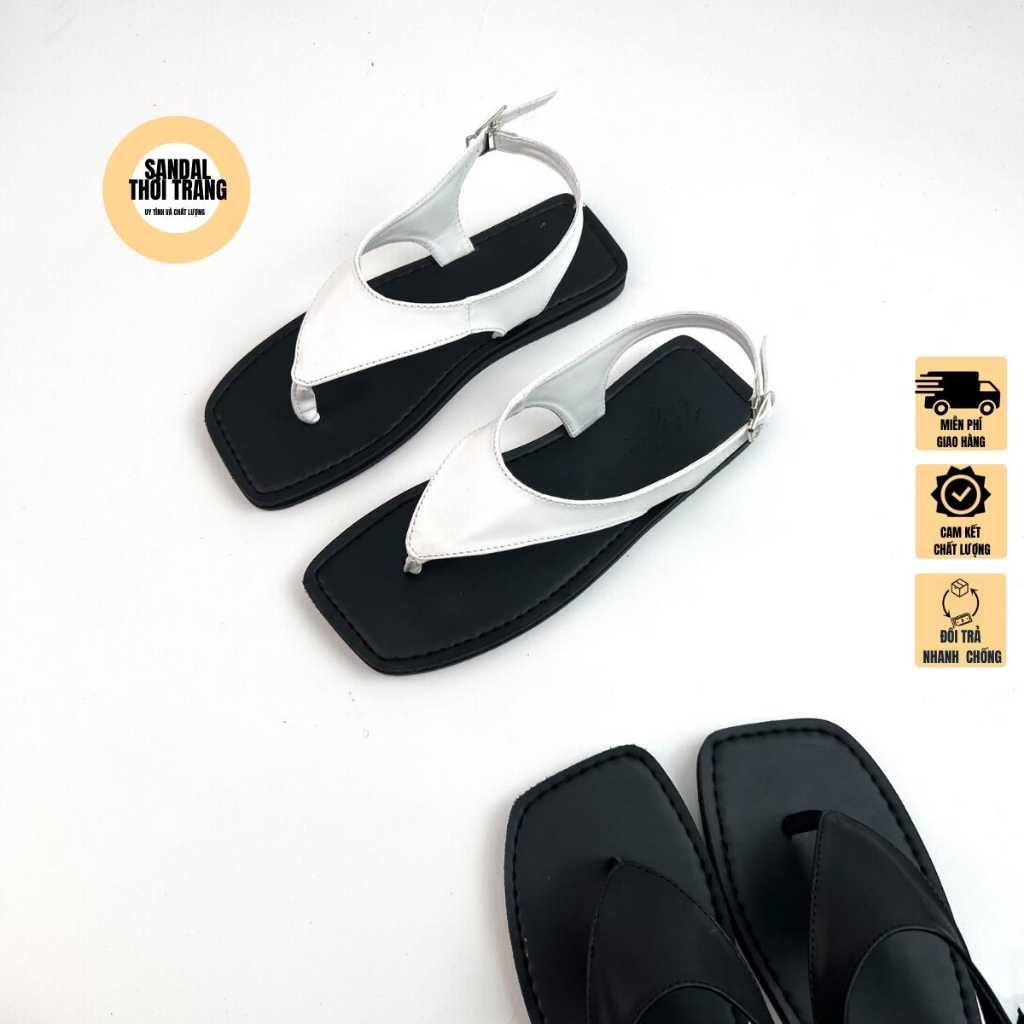 Giày sandal xỏ ngón bassic mũi vuông SANDALTHOITRANG sandal đi biển đế bệt