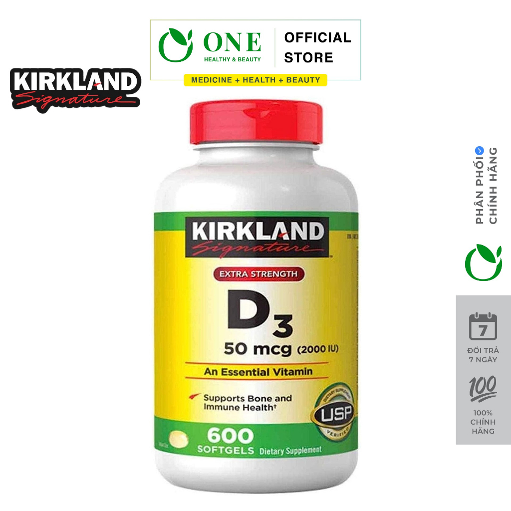 Viên uống bổ sung Vitamin D3 Kirkland Signature Vitamin D3 2000IU 600 viên của Mỹ