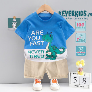Sét Quần Áo Bé Trai Mặc (0 - 5 Tuổi), Đồ Bộ Áo Thun Cotton Cộc Tay Hình Khũng Long Phối Quần Kaki  - KEYER KIDS SZ42