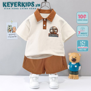 Sét POLO Bé Trai KEYER KIDS, Áo Thun Cotton Mềm Mại, Quần Short Kaki Cực Phong Cách Logo In Siêu Ngầu SZ64
