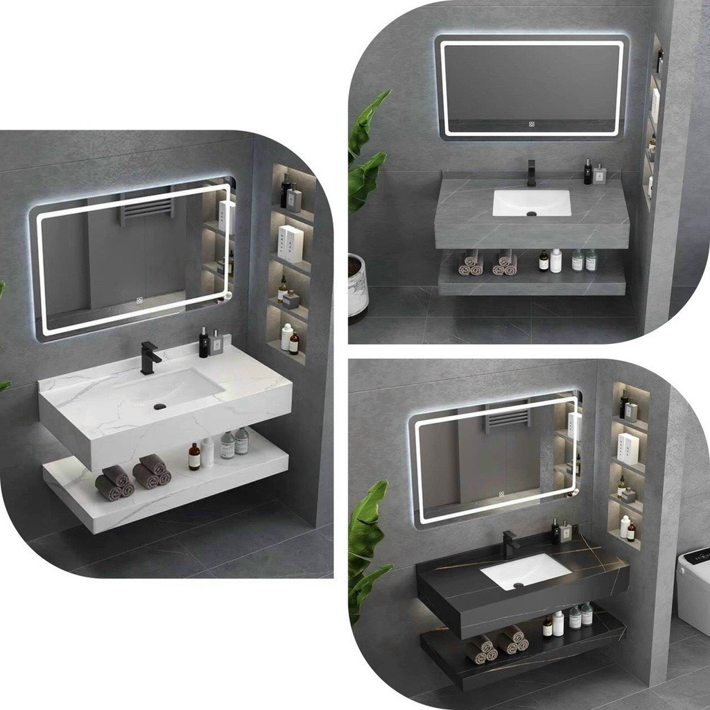 Combo chậu lavabo rửa mặt kèm bàn đá âm 2 tầng chống trầy chống thấm không gương không vòi