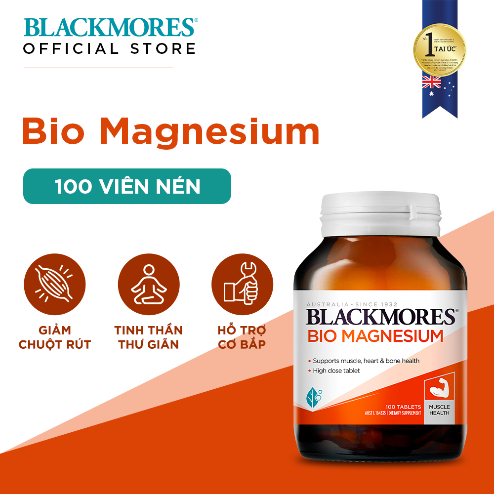 Viên Uống Bổ Sung Magie Hỗ Trợ Cơ Bắp Ngăn Ngừa Chuột Rút Blackmores Bio Magnesium Lọ 100 Viên