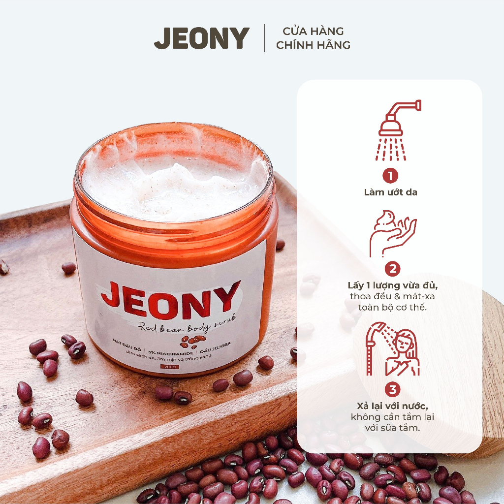 J09 Tẩy Tế Bào Chết Body Đậu Đỏ Jeony - Tẩy Da Chết Mịn Ngay, Lưu Hương, Giúp Dưỡng Trắng Da Toàn Thân, Giảm Mụn Mờ Thâm