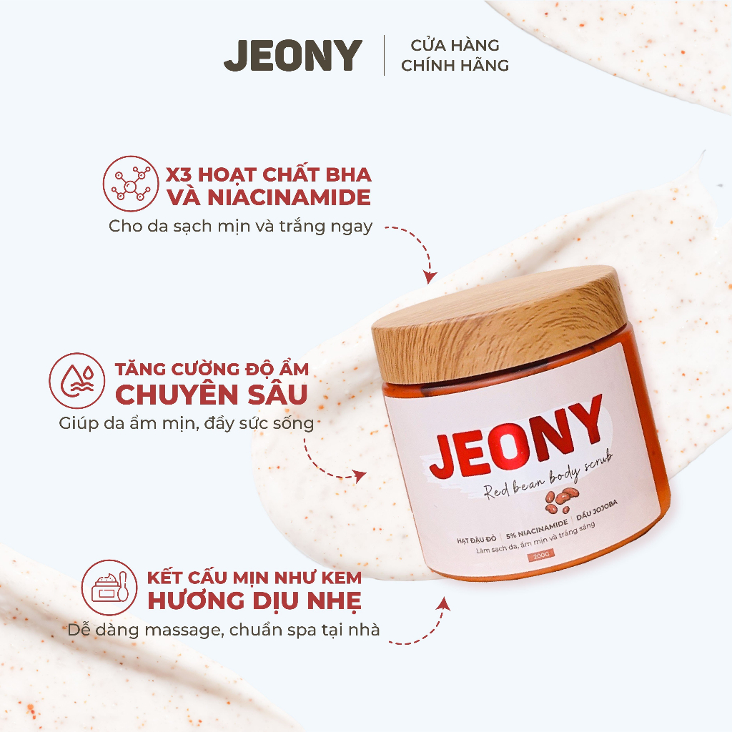 J09 Tẩy Tế Bào Chết Body Đậu Đỏ Jeony - Tẩy Da Chết Mịn Ngay, Lưu Hương, Giúp Dưỡng Trắng Da Toàn Thân, Giảm Mụn Mờ Thâm
