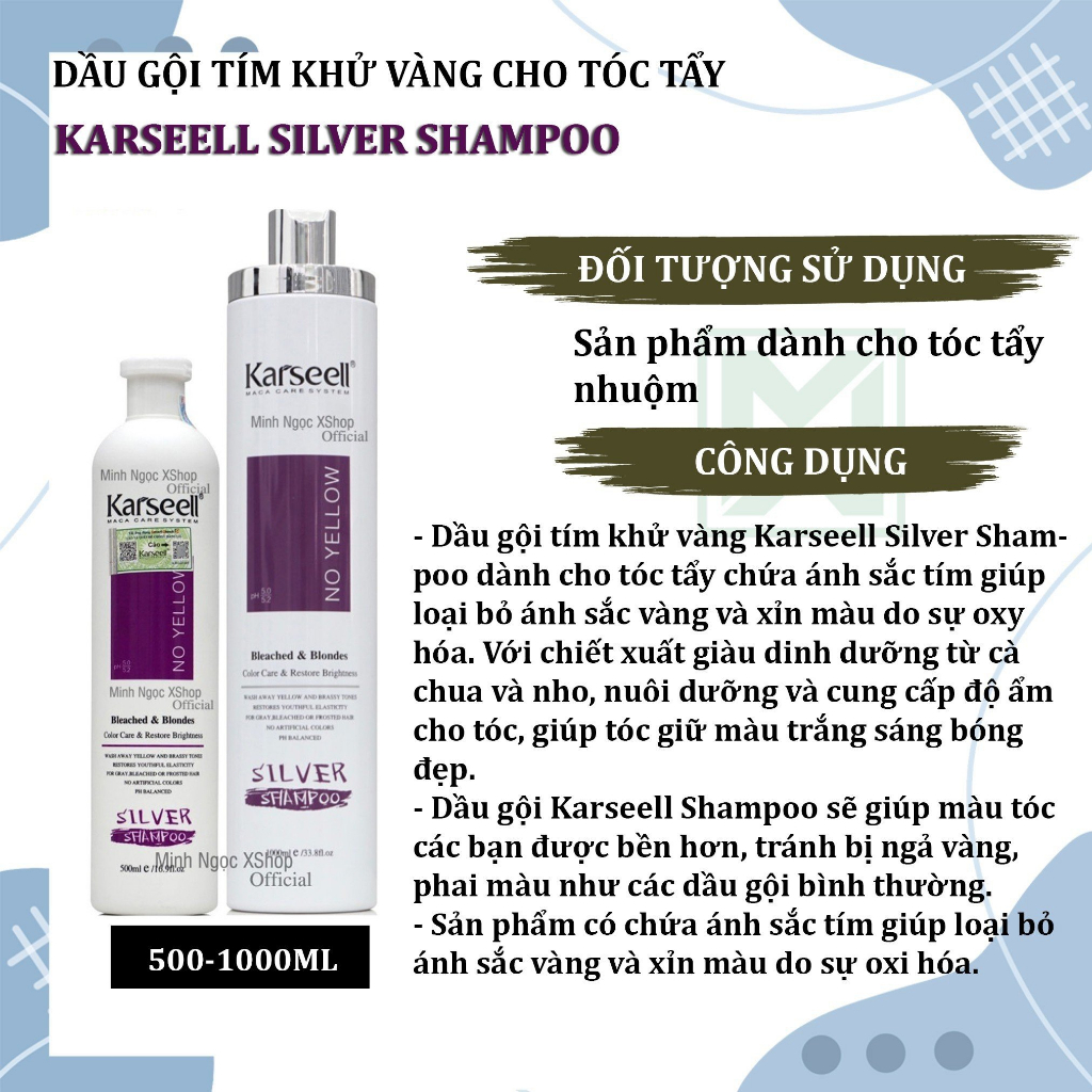 Dầu gội tím khử vàng Karseell Silver Shampoo 500ML