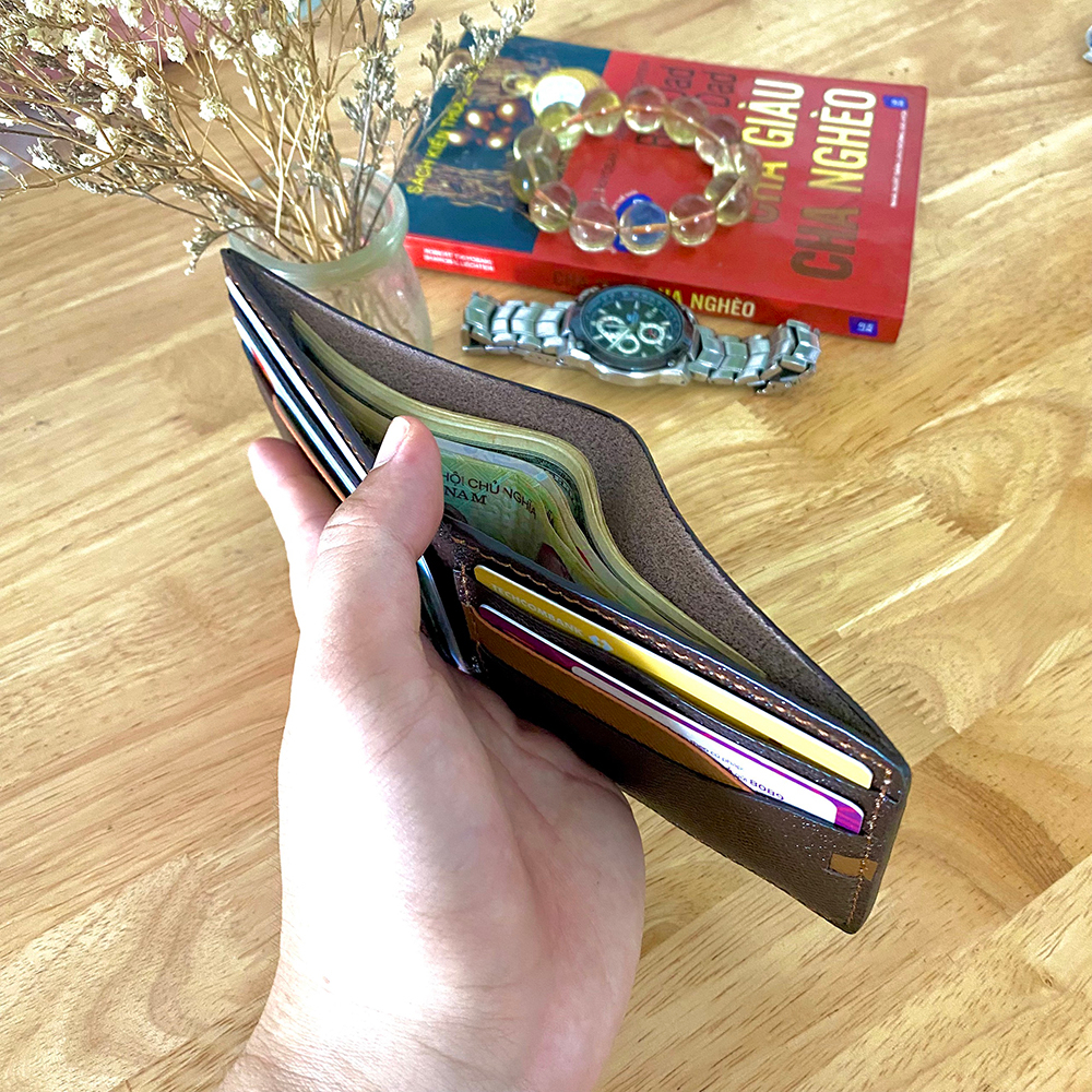Ví nam mini AD15 bóp nam may thủ công làm từ da bò epsom nhập khẩu, bóp da dáng ngang nhỏ gọn tiện dụng- Zen Leather