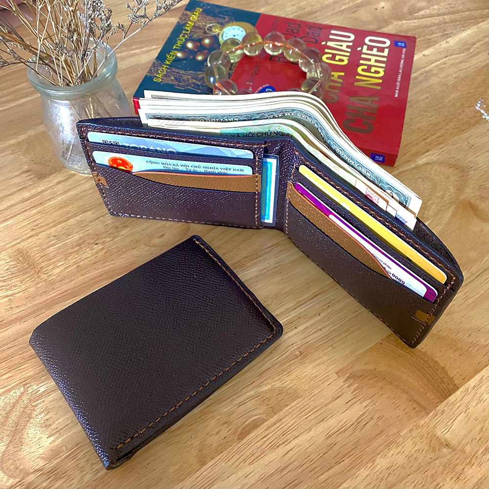 Ví nam mini AD15 bóp nam may thủ công làm từ da bò epsom nhập khẩu, bóp da dáng ngang nhỏ gọn tiện dụng- Zen Leather