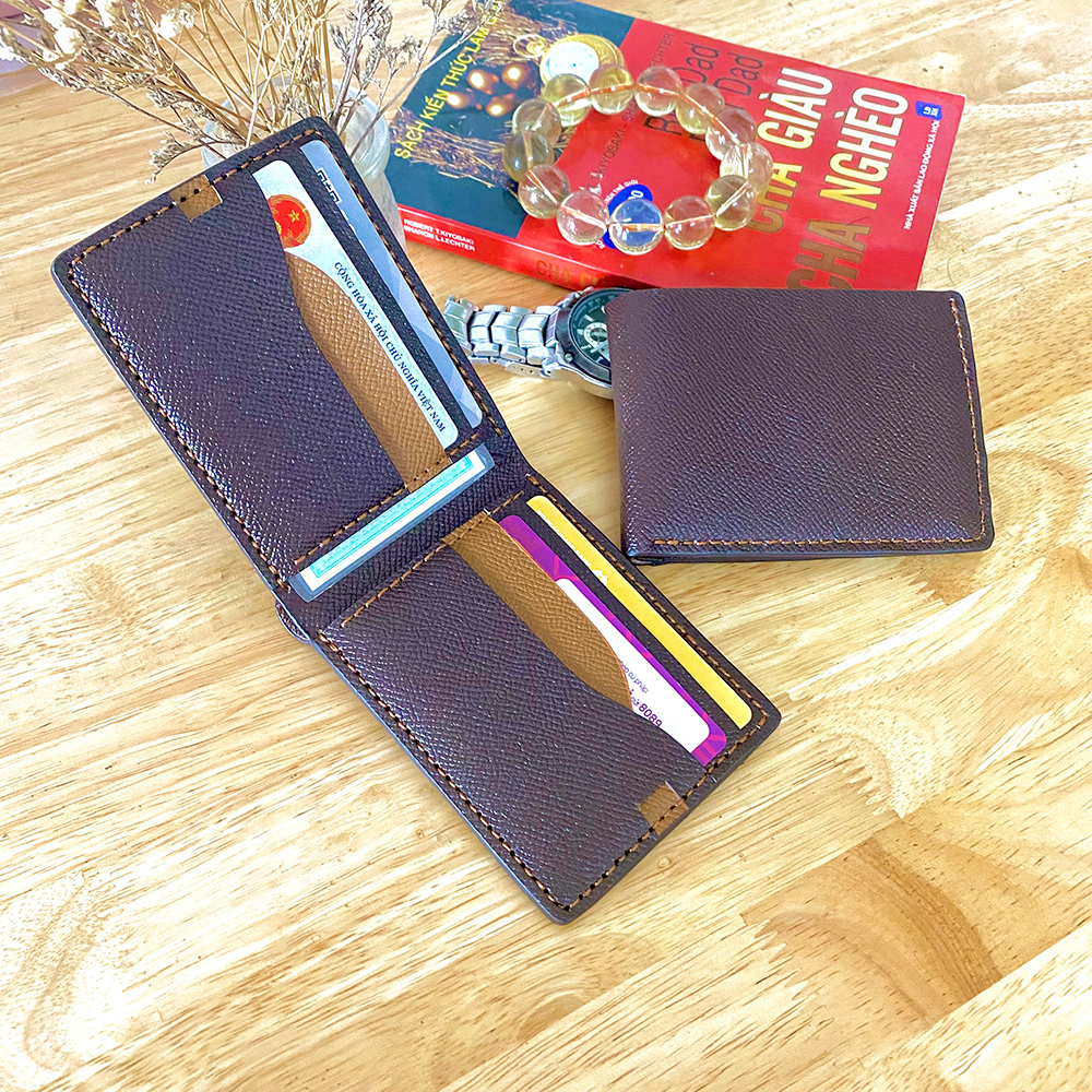 Ví nam mini AD15 bóp nam may thủ công làm từ da bò epsom nhập khẩu, bóp da dáng ngang nhỏ gọn tiện dụng- Zen Leather