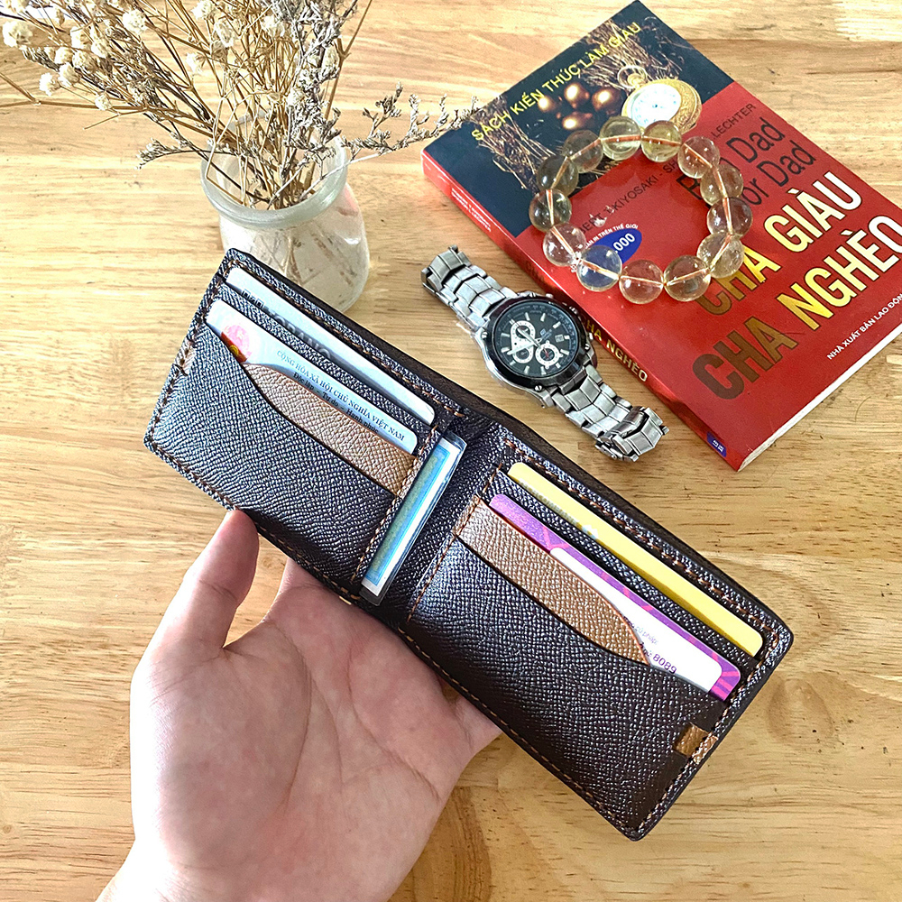 Ví nam mini AD15 bóp nam may thủ công làm từ da bò epsom nhập khẩu, bóp da dáng ngang nhỏ gọn tiện dụng- Zen Leather