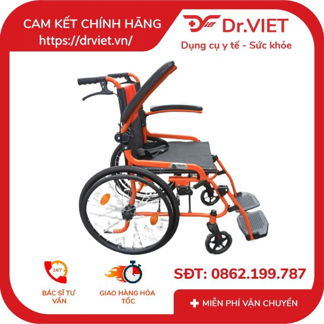 Xe lăn Lucass X-61 Chính hãng - Xe lăn khung săt sơn tĩnh điện, có thắng tay, có thể gấp gọn để mang đi du lịch