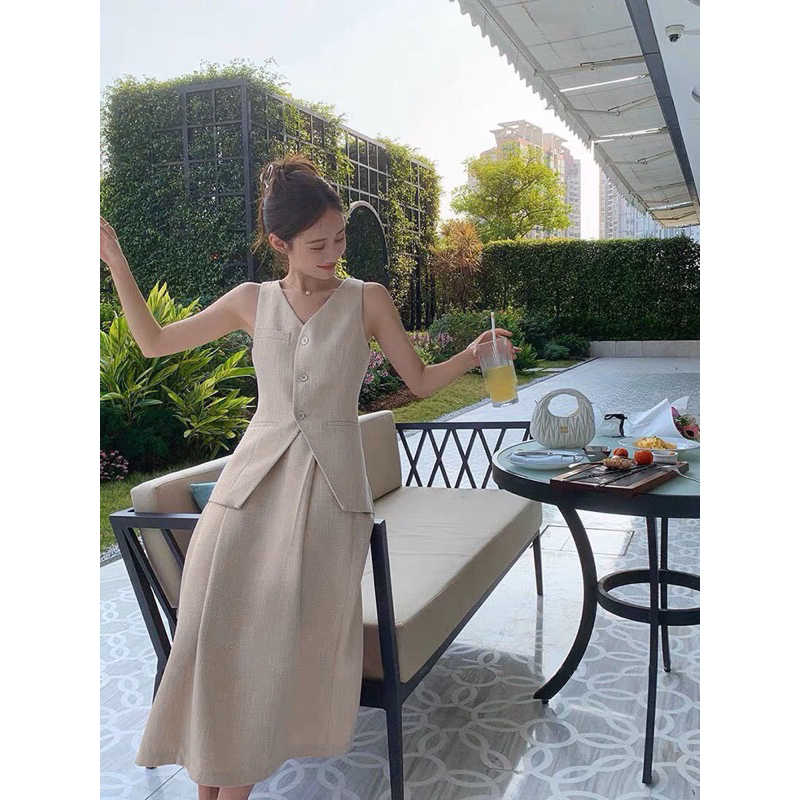 Set 2 mảnh sát nách + chân váy dài thanh lịch