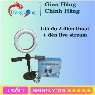 Đèn Livestream 3 Chế Độ Sáng Tích Hợp Giá Đỡ 2 Điện Thoại - Kẹp Điện Thoại Để Bàn Quay Video Tiktok