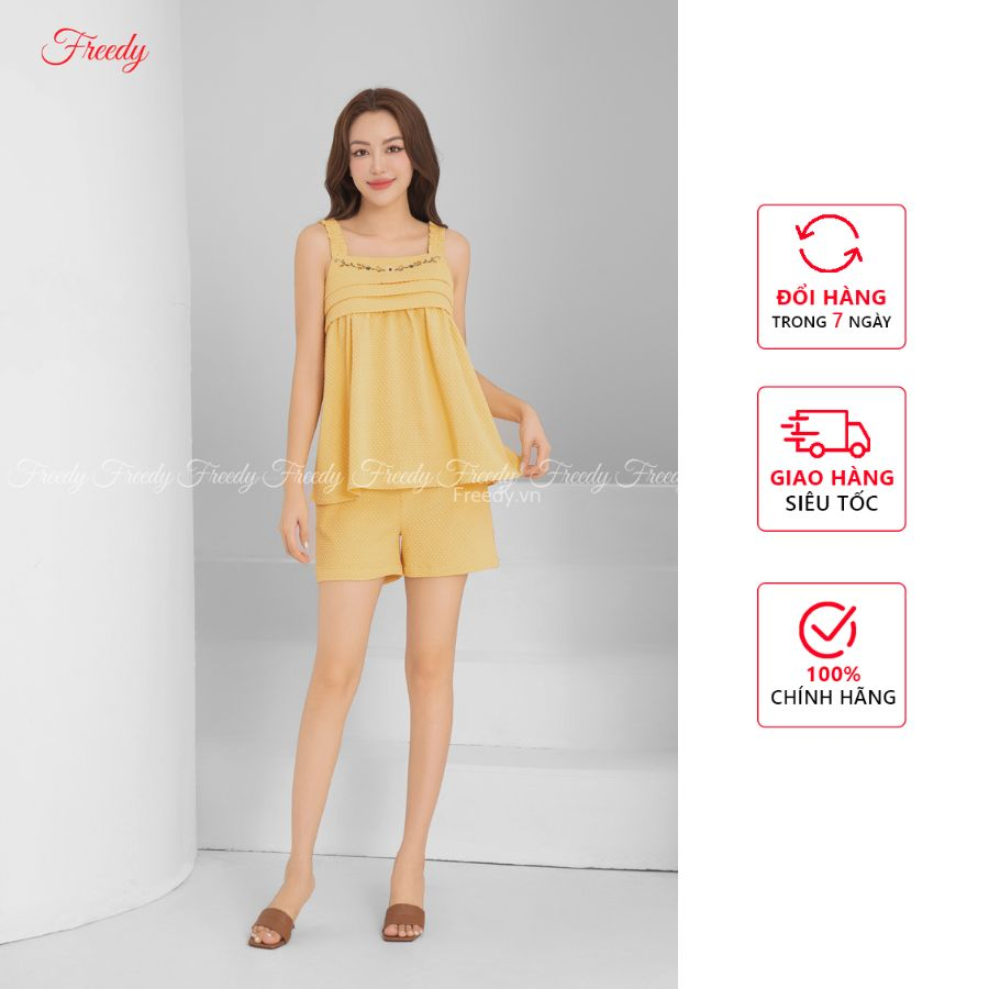 Bộ 2 dây nữ Freedy xếp ly thêu hoa