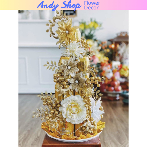 Set trang trí tháp bánh tết Hoa trạng nguyên kim tuyến làm giỏ quà Hoa trang trí Tết - Andy Shop