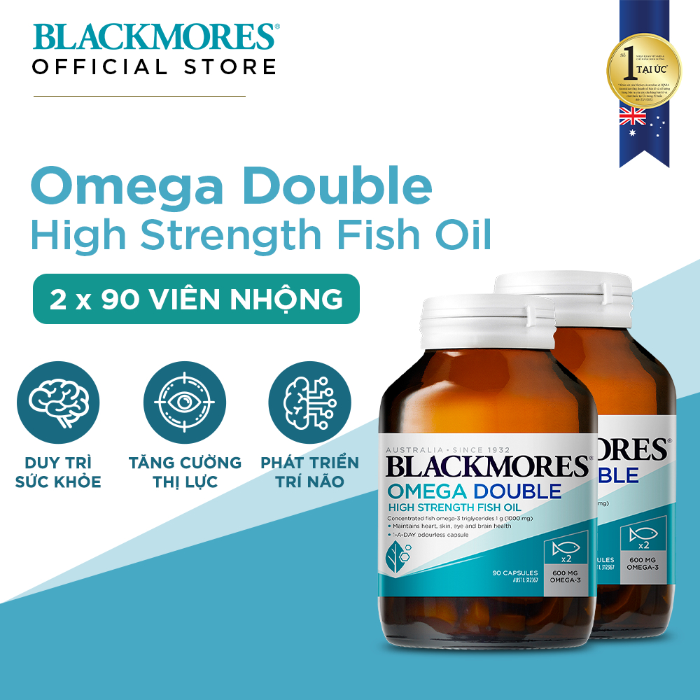 Combo 2 Lọ Viên Uống Dầu Cá Bổ Sung Omega Hỗ Trợ Cho Tim, Mắt và Da Blackmores Double Omega High Strength 90 Viên/Lọ