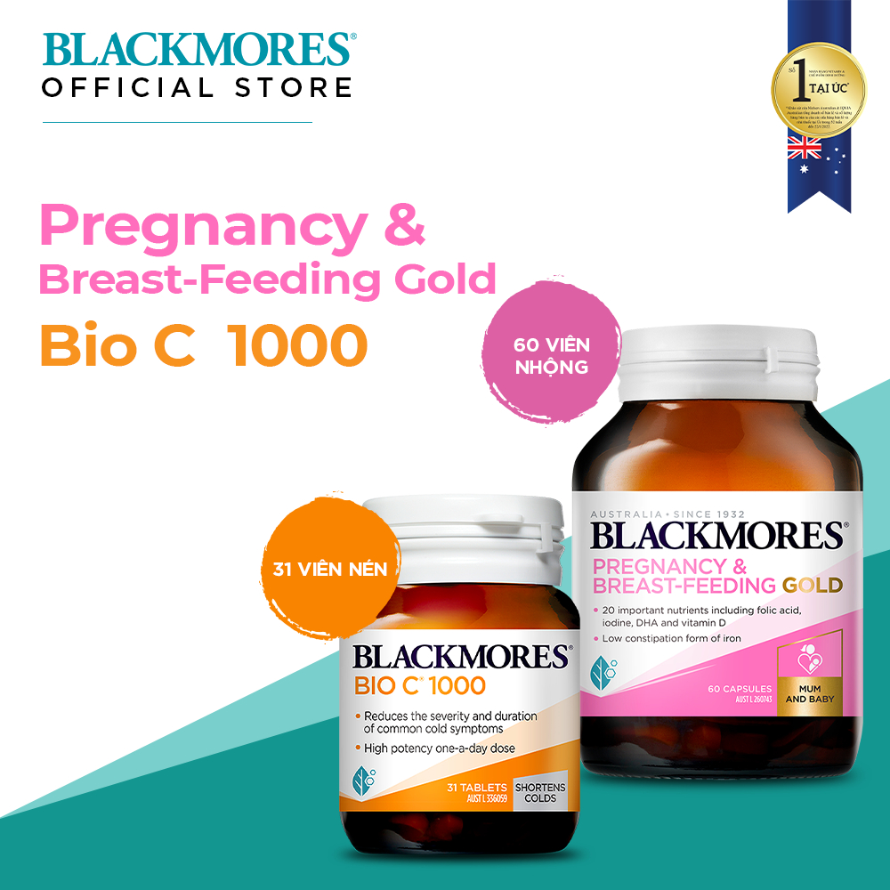 Combo Vitamin Cho Bà Bầu, Mẹ Cho Con Bú Blackmores Pregnancy & Breast-Feeding Gold và Viên Uống Blackmores Bio C 1000mg