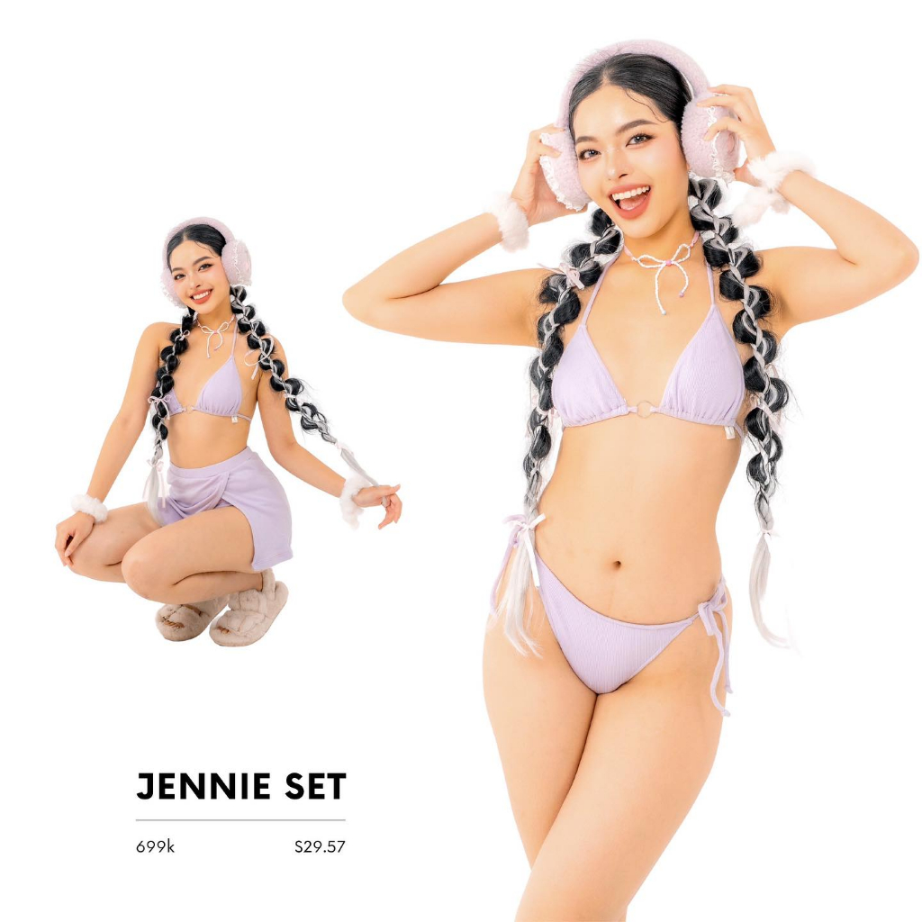 Cornpink House ❥ 𝓙𝓮𝓷𝓷𝓲𝓮 | Bộ đồ bơi bikini hai mảnh | Kèm mút | Chân váy màu tím kèm quần | Đồ bơi nữ mùa hè