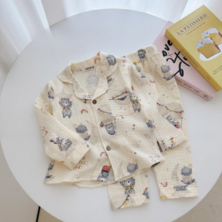 Set pijama dài tay xô muslin mềm nhẹ, thoáng mát cho bé trai