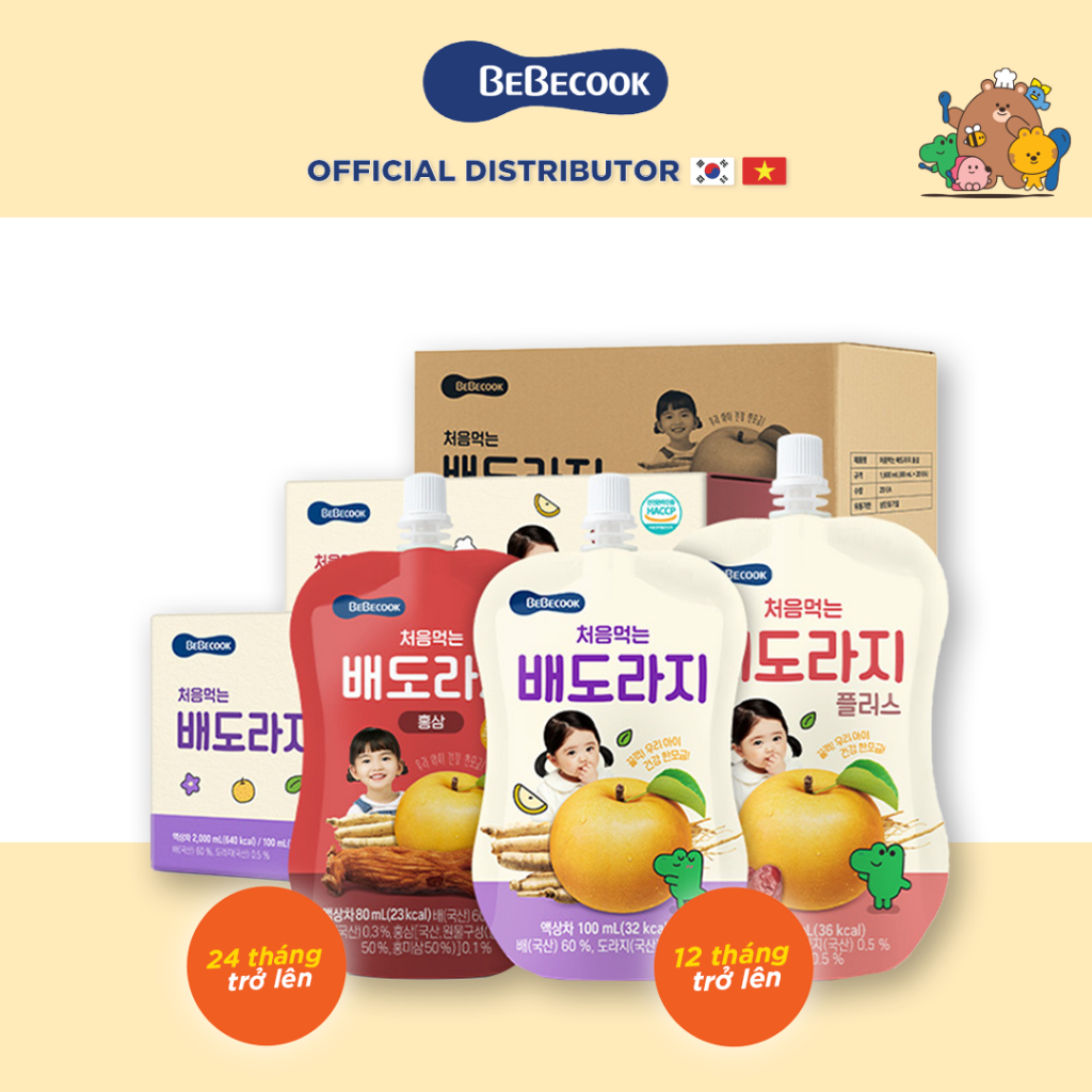 Nước ép trái cây lê cát cánh cho bé BeBecook nhiều hương vị từ trái cây giúp trẻ có sức đề kháng giảm ho đờm 100ml/túi
