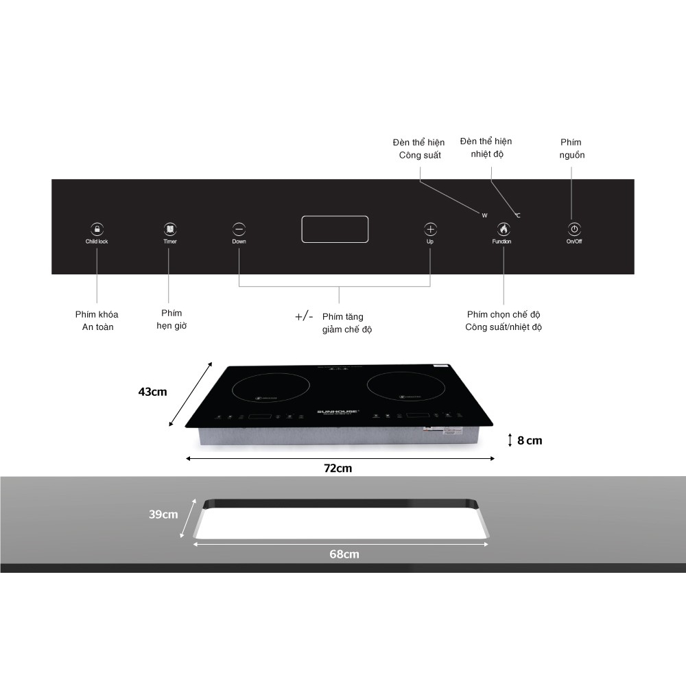 Bếp đôi điện từ SUNHOUSE SHB9101