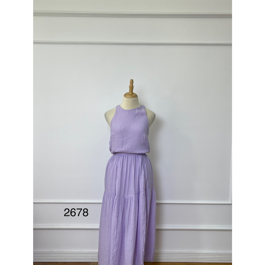 V2678 New nguyên tag Váy POMELO FLOWER Hàng hiệu chính hãng thời trang nữ màu tím size M Secondhand thanh lý ký gửi