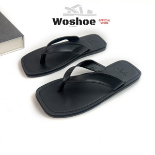Dép lê xỏ ngón bassic mũi vuông hàn quốc WOSHOE đế bệt đi biển size 34-42 nam nữ