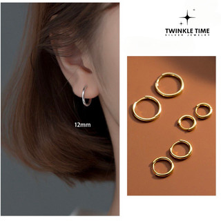 TT Khuyên tai bạc cao cấp TWINKLE TIME tròn trơn nhiều size có chốt basic phong cách Hàn Quốc TT012A