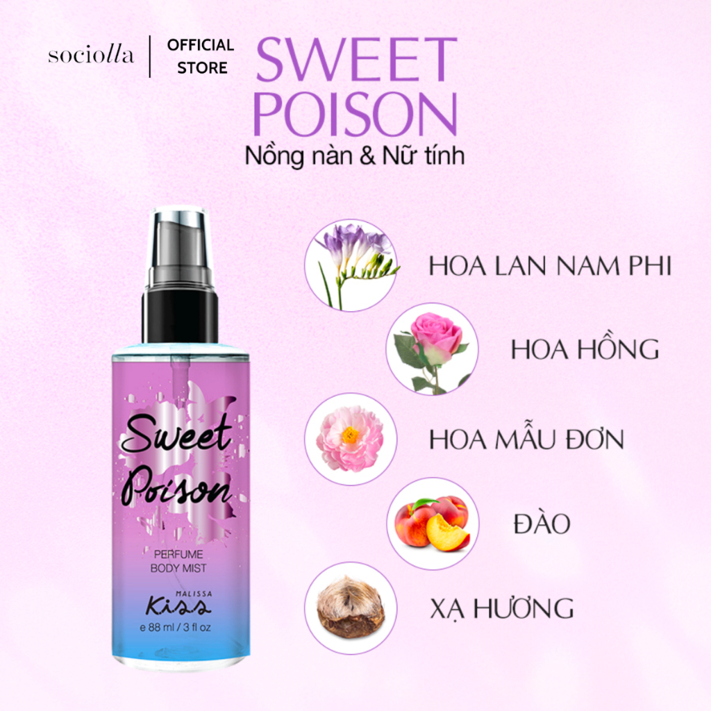 Xịt Thơm Hương Sweet Poison Malissa Kiss Perfume Body Mist 88 ml