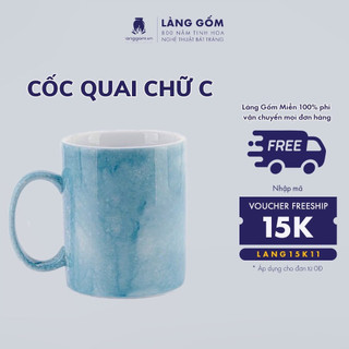  Cốc uống nước 350ml, gốm sứ kiểu tay cầm chữ C ,vân đá nhiều màu - Làng Gốm
