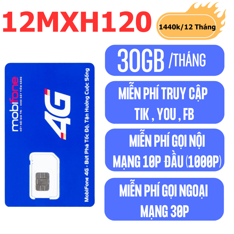 Sim 1000 TỶ MXH120 KHÔNG GIỚI HẠN XEM YOU, FA, TIK tặng thêm 1GB/ ngày , 10p đầu nội mạng, 30p ngoại mạng