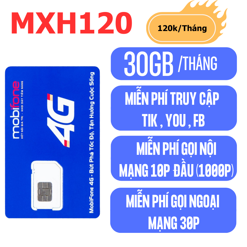 Sim 1000 TỶ MXH120 KHÔNG GIỚI HẠN XEM YOU, FA, TIK tặng thêm 1GB/ ngày , 10p đầu nội mạng, 30p ngoại mạng