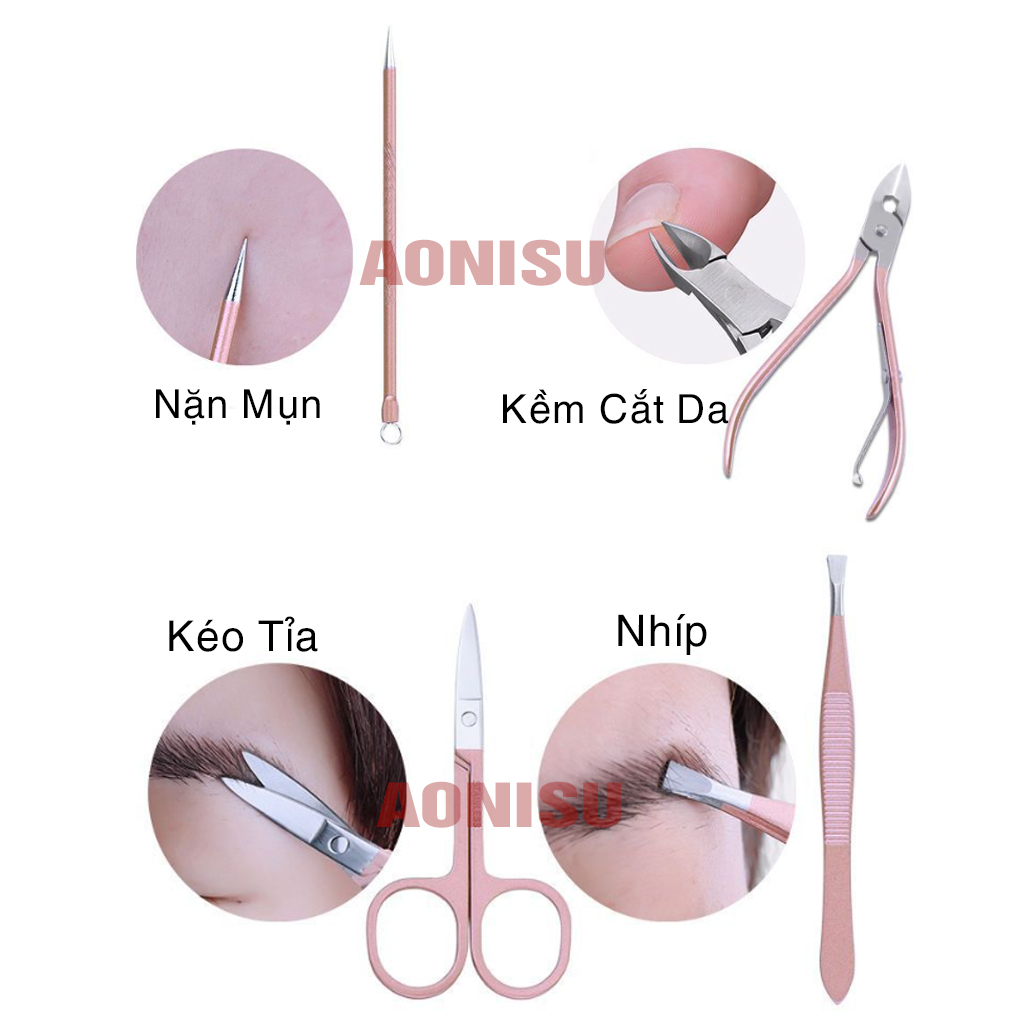 Bộ Bấm Móng Tay Chân 15 Món Cao Cấp - Bộ Dụng Cụ Làm Nail Nhỏ Gọn Tiện Lợi - Dụng Cụ Chăm Sóc Cá Nhân AONISU